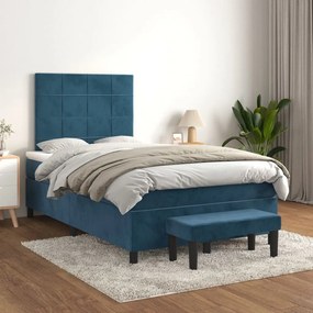 Κρεβάτι Boxspring με Στρώμα Σκούρο Μπλε 120x200 εκ. Βελούδινο