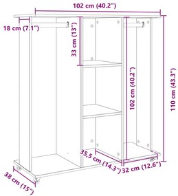 Ντουλάπα με Ροδάκια Γκρι Σκυρ. 102x38x110 εκ. από Μοριοσανίδα - Γκρι