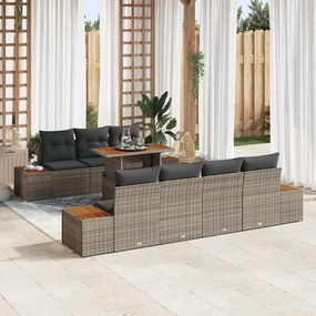 vidaXL Σετ Καναπέ Κήπου με μαξιλάρι 8 pcs Γκρι Πολυ ράταν