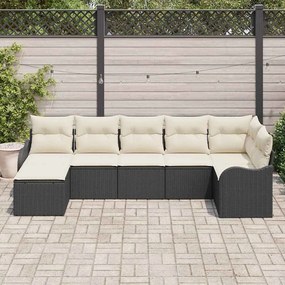 vidaXL Σετ Καναπέ Κήπου με μαξιλάρι 7 pcs Μαύρο και λευκό Πολυ ράταν