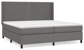 vidaXL Κρεβάτι Boxspring με Στρώμα Γκρι 200x200 εκ. Συνθετικό Δέρμα