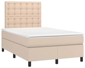 Κρεβάτι Boxspring Στρώμα&amp;LED Καπουτσίνο 120x190 εκ. Συνθ. Δέρμα - Καφέ