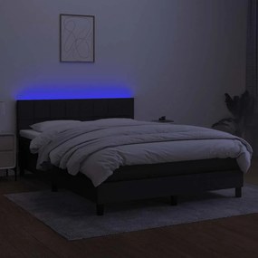 vidaXL Κρεβάτι Boxspring με Στρώμα &amp; LED Μαύρο 140x190 εκ. Υφασμάτινο