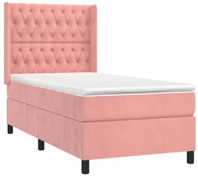 vidaXL Κρεβάτι Boxspring με Στρώμα &amp; LED Ροζ 100x200 εκ. Βελούδινο