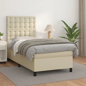 vidaXL Κρεβάτι Boxspring με Στρώμα Κρεμ 100x200εκ. από Συνθετικό Δέρμα