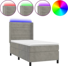 vidaXL Κρεβάτι Boxspring με Στρώμα &amp; LED Αν.Γκρι 90x190 εκ. Βελούδινο