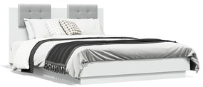 Πλαίσιο Κρεβατιού με Κεφαλάρι &amp; Φώτα LED Λευκό 120x190 εκ.