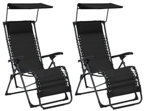 Καρέκλες Εξ. Χώρου Πτυσσόμενες 2 τεμ. Μαύρες από Textilene - Μαύρο