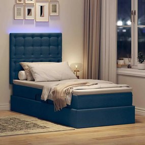 vidaXL LED Κρεβάτι αποθήκευσης με στρώμα Μπλε 100 x 200 cm Ύφασμα