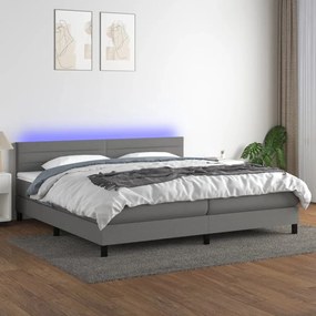 vidaXL Κρεβάτι Boxspring με Στρώμα &amp; LED Σκ.Γκρι 200x200εκ. Υφασμάτινο