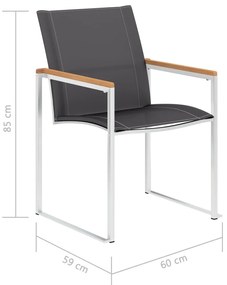 Καρέκλες Κήπου 4 τεμ. Γκρι από Ανοξείδωτο Ατσάλι / Textilene - Γκρι