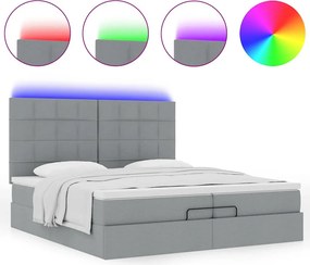 vidaXL Οθωμανικό κρεβάτι με στρώματα &amp; LEDs Ανοιχτό γκρι ύφασμα