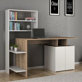 Γραφείο με ραφιέρα Melis pakoworld χρώμα λευκό-sonoma 146x60x129εκ - Μελαμίνη - 120-000082