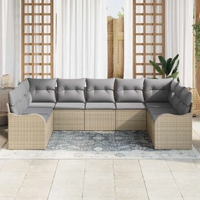 vidaXL Σετ Καναπέ Κήπου με μαξιλάρι 9 pcs Μπεζ Πολυ ράταν