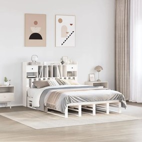 Κρεβάτι Βιβλιοθήκη Χωρίς Στρώμα 150x200 εκ Μασίφ Ξύλο Πεύκου - Λευκό