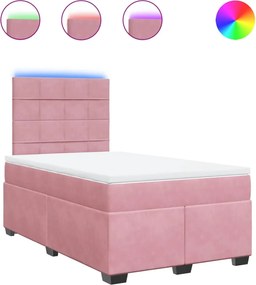 vidaXL Κρεβάτι Boxspring με Στρώμα Ροζ 120x200 εκ. Βελούδινο