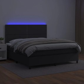 Κρεβάτι Boxspring με Στρώμα &amp; LED Μαύρο 160x200 εκ. Συνθ. Δέρμα - Μαύρο