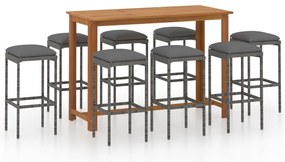 vidaXL Σετ Επίπλων Μπαρ Κήπου 9 τεμ. Γκρι με Μαξιλάρια