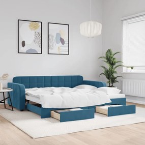 vidaXL Καναπές Κρεβάτι Συρόμενος Μπλε 90x200 εκ. Βελούδινος &amp; Συρτάρια