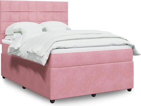 vidaXL Κρεβάτι Boxspring με Στρώμα Ροζ 140x200 εκ. Βελούδινο