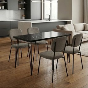 Σετ τραπεζαρία 5τμχ Roger - Kevin Megapap Mdf - ύφασμα χρώμα μαύρο εφέ μαρμάρου - λαδί 120x70x75εκ.