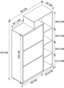 Stewehome Ντουλάπι Παπουτσιών με Ράφια καρυδιά 90x32x143 cm