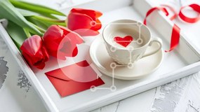 Intra Συλλεκτικό Ξύλινο Παζλ Plywood  4mm - Ρομαντικός Καφές και Τουλίπες με Φάκελο Σε Ξύλινο Κουτί - Διαστάσεις Puzzle: 10x10 cm – 25 κομμάτια