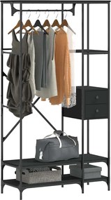 vidaXL Κρεμάστρα Ρούχων με Ράφια Μαύρη από Επεξεργασμένο Ξύλο