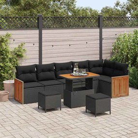 vidaXL Σετ Καναπέ Κήπου με μαξιλάρι 9 pcs Μαύρο 90 x 55 x 71 cm
