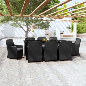 vidaXL Σετ Τραπεζαρίας Κήπου 9 τεμ Μαύρο με Μαξιλάρια