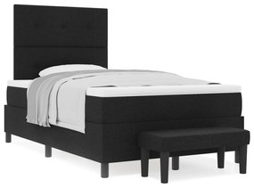vidaXL Κρεβάτι Box Spring με Στρώμα & Παγκάκι Μαύρο 120x200 εκ Ύφασμα