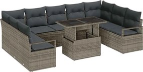 vidaXL Σετ Καναπέ Κήπου με αποθήκευση 10 pcs Γκρι Πολυ ράταν