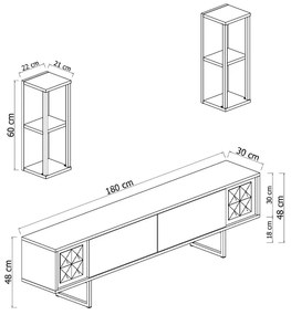 Σύνθεση τηλεόρασης Goldline Megapap χρώμα λευκό - χρυσό 180x30x48εκ.