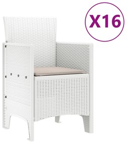 vidaXL Σετ Τραπεζαρίας Κήπου 17 κομματιών με Μαξιλάρια Λευκό Πολυ Ράταν