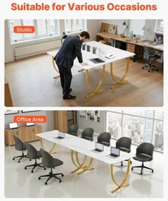 VEVOR Executive Desk, 160 cm W x 80 cm D Large Office Desk, Modern Computer Table Conference Meeting Room Table, Business Furniture Enlarged Desktop for Home Office, White and Gold