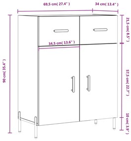 Ντουλάπι Γυαλιστερό Λευκό 69,5x34x90 εκ. Επεξεργασμένο Ξύλο - Λευκό