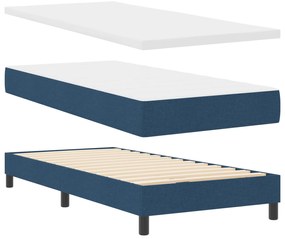vidaXL Κρεβάτι Box Spring με Στρώμα  Μπλε 90x190 εκ. Υφάσματος