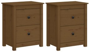 vidaXL Κομοδίνα 2 τεμ. Μελί 50 x 35 x 61,5 εκ. από Μασίφ Ξύλο Πεύκου