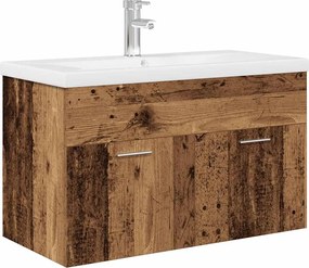vidaXL ντουλάπι νεροχύτη με ενσωματωμένη λεκάνη και βρύση παλιό ξύλο