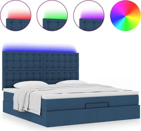 vidaXL Οθωμανικό κρεβάτι με στρώμα &amp; LEDs Μπλε 160x200cm ύφασμα