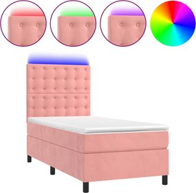 vidaXL Κρεβάτι Boxspring με Στρώμα &amp; LED Ροζ 80 x 200 εκ. Βελούδινο