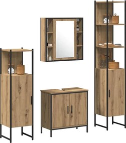 vidaXL Σετ Επίπλων Μπάνιου με ράφι 4 pcs Καφέ Επεξεργασμένο ξύλο