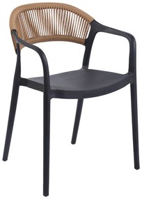 Πολυθρόνα Ankara pakoworld στοιβαζόμενη pp-pe rattan σε μαύρη-φυσική απόχρωση 54x55.5x77εκ