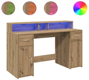 vidaXL Γραφείο με LED Αρτισιανή Δρυς 140x55x91 εκ. Επεξεργασμένο Ξύλο
