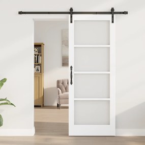 vidaXL Συρόμενη Πόρτα με Σετ Υλικών "ORKDAL" Λευκή Μασίφ Ξύλο & Γυαλί