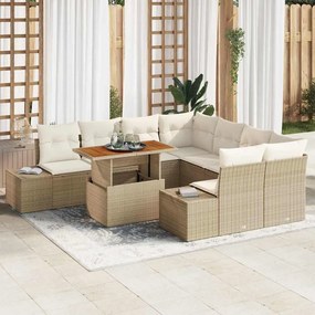 vidaXL Σετ Καναπέ Κήπου με αποθήκευση 9 pcs Μπεζ Πολυ ράταν