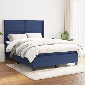 Κρεβάτι Boxspring με Στρώμα Μπλε 140x190 εκ. Υφασμάτινο