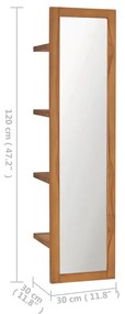 vidaXL Καθρέφτης Τοίχου με Ράφια 30x30x120 εκ. από Μασίφ Ξύλο Teak