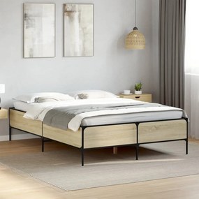 vidaXL Πλαίσιο Κρεβατιού Sonoma Δρυς 140x200 εκ. Επεξ. Ξύλο &amp; Μέταλλο