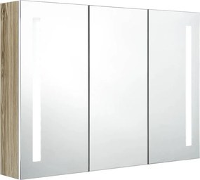 vidaXL Καθρέφτης Μπάνιου με Ντουλάπι &amp; LED Λευκο/Δρυς 89x14x62 εκ.